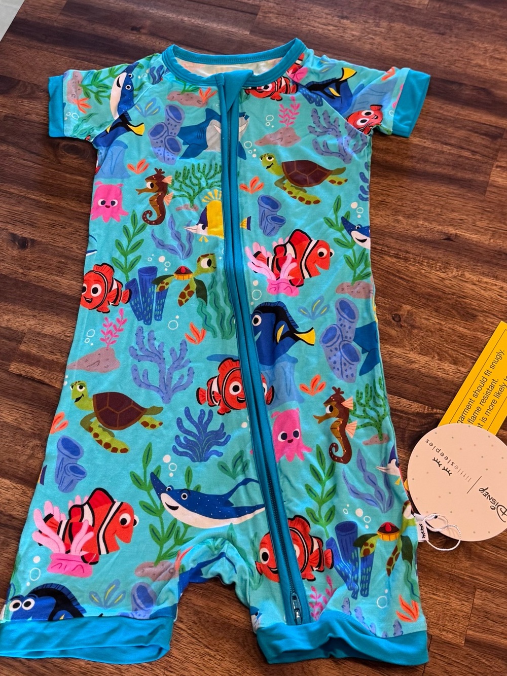 Disney Aqua & Multicolor Finding Nemo Zip-Up Romper